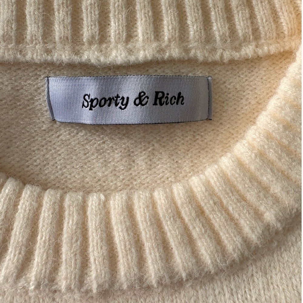 Sporty & Rich NY Crest Knitted Sweater, Ecru, Large, Embroidered Logo, Luxury - Picture 9 of 10